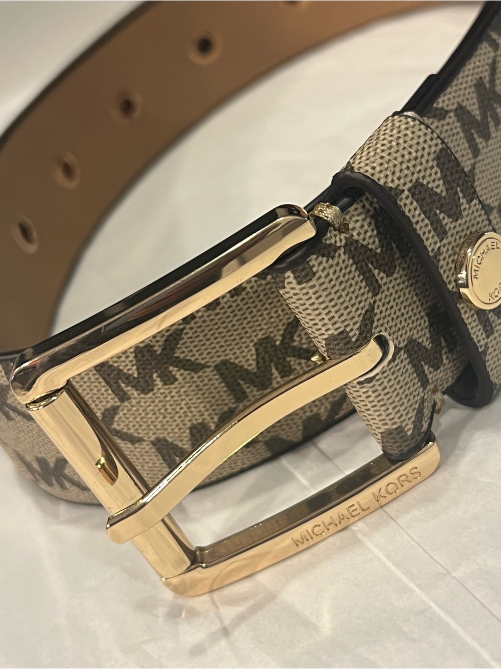 Michael Kors Signature MK Monogram Belt Gold Buckle Size L
